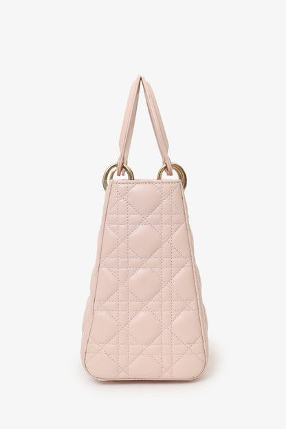 Christian Dior 2017 Pink Leather Medium Lady Dior Bag With Strap