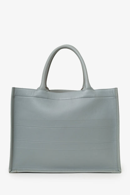 Christian Dior Grey Leather 'Christian Dior' Embossed Medium Book Tote