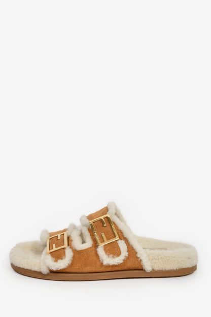 Fendi Brown Suede Shearling Sandals Size 37.5