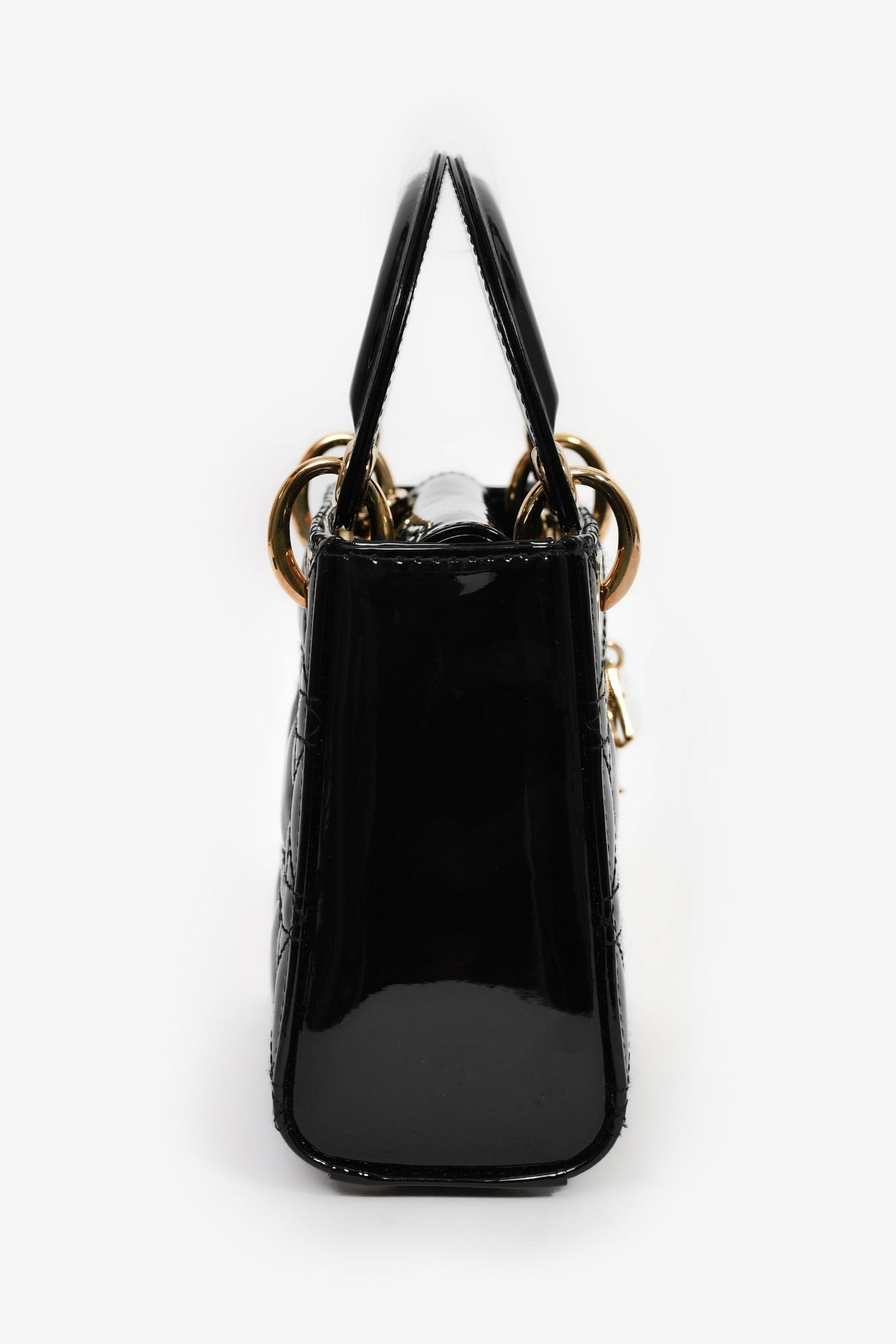 Christian Dior 2020 Black Patent Leather Mini Lady Dior Bag With Strap