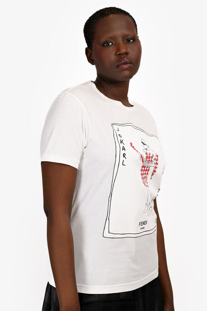 Fendi White Cotton 'Jokarl' Graphic T-Shirt Size L
