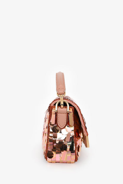 Fendi Pink Sequin FF Mini Baguette Bag with Strap