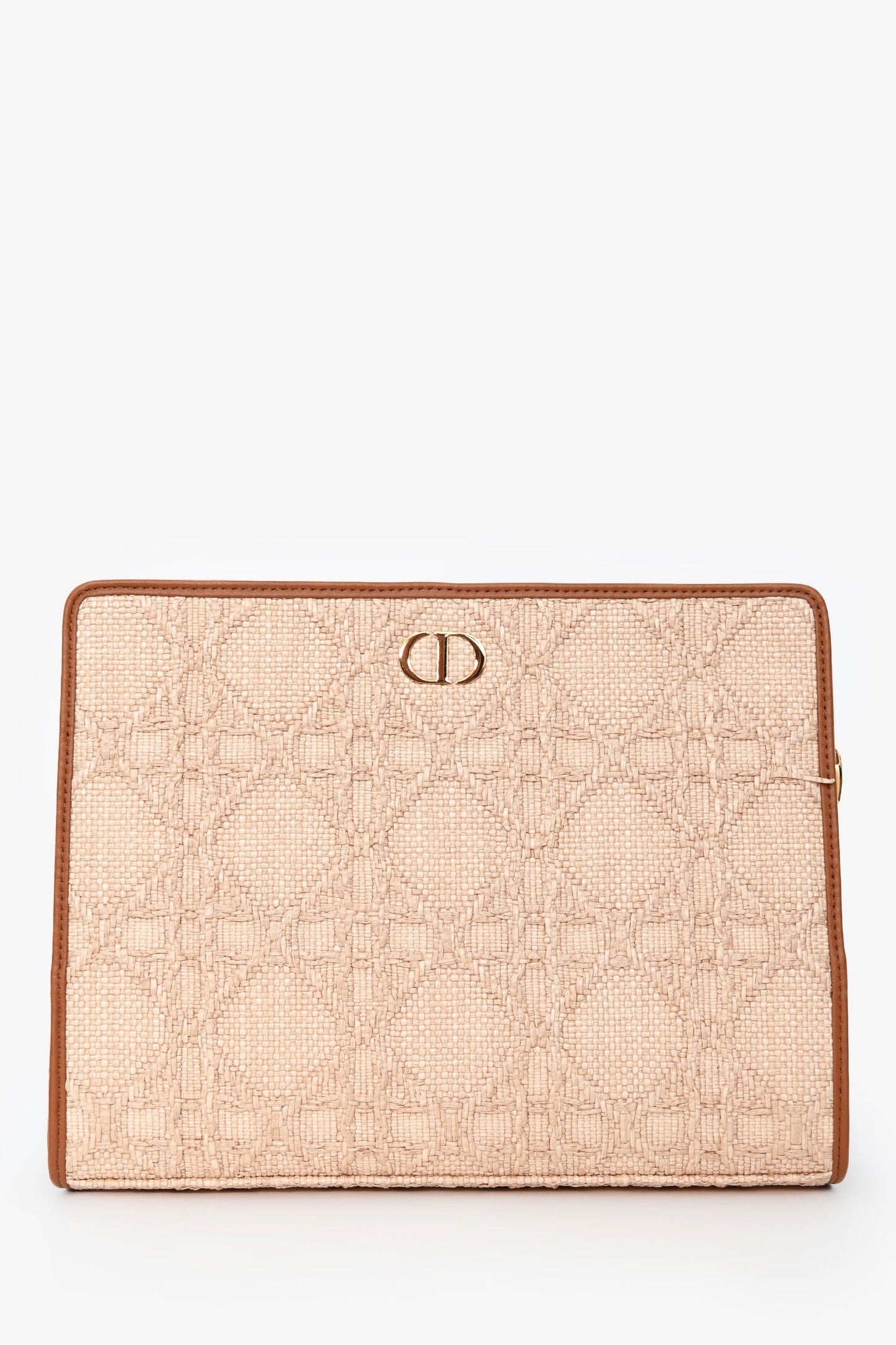 Christian Dior Brown Straw Logo Clutch