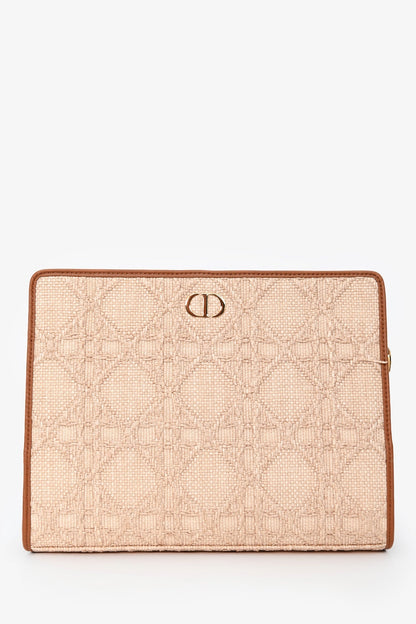 Christian Dior Brown Straw Logo Clutch