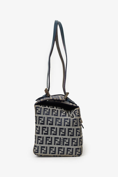 Fendi Navy/Grey FF Zucca Canvas Bento Box Bag