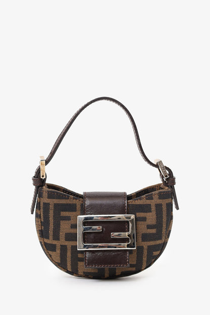 Fendi Brown Zucca Print Canvas Mini Half Moon Baguette Bag