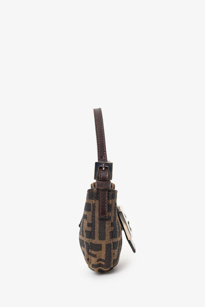 Fendi Brown Zucca Print Canvas Mini Half Moon Baguette Bag