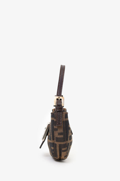 Fendi Brown Zucca Print Canvas Mini Half Moon Baguette Bag