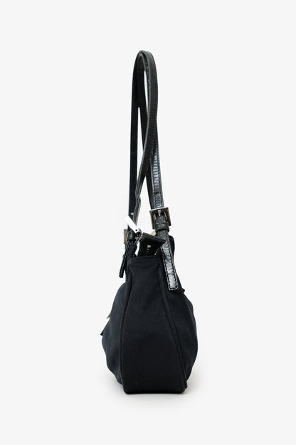 Fendi Black Fabric Double Strap Mama Baguette Bag