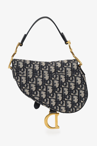 Christian Dior 2018 Blue Oblique Jacquard Mini Saddle Bag With Strap