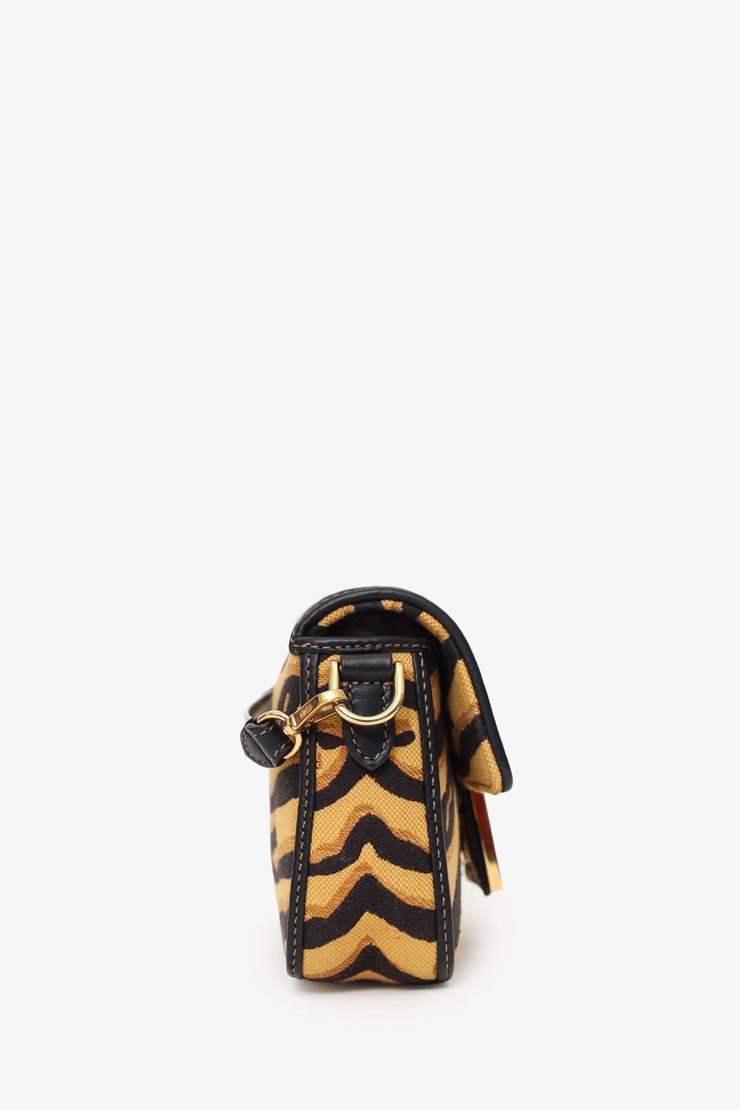 Fendi 2021 Tiger Embroidered Canvas Baguette Bag