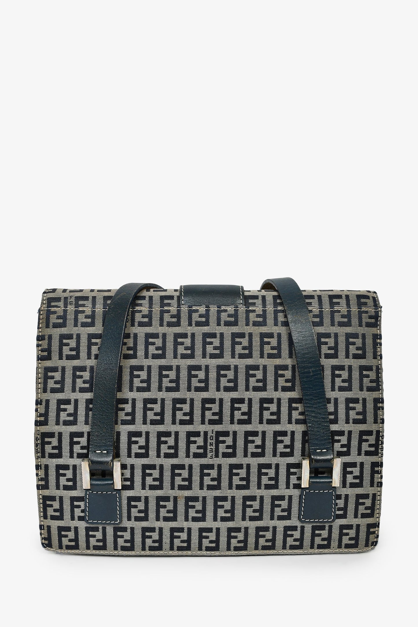 Fendi Navy FF Zucca Canvas Square Baguette Shoulder Bag