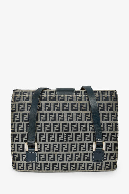 Fendi Navy FF Zucca Canvas Square Baguette Shoulder Bag