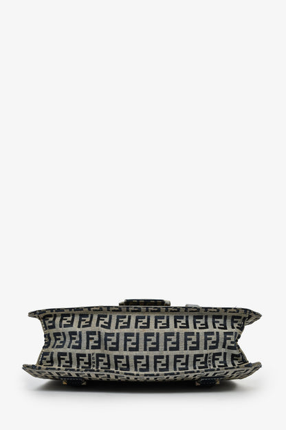 Fendi Navy FF Zucca Canvas Square Baguette Shoulder Bag