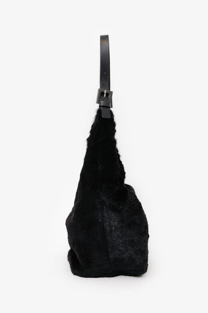 Fendi Black Chinchilla Fur Baguette Hobo Bag