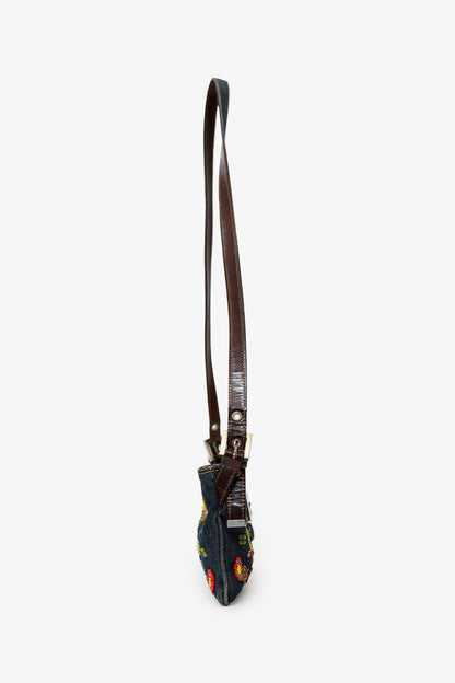 Fendi Blue Denim Beaded Baguette Pochette