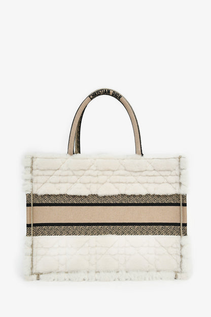 Christian Dior 2023 Ecru Cannage Shearling Taupe Canvas Medium Book Tote