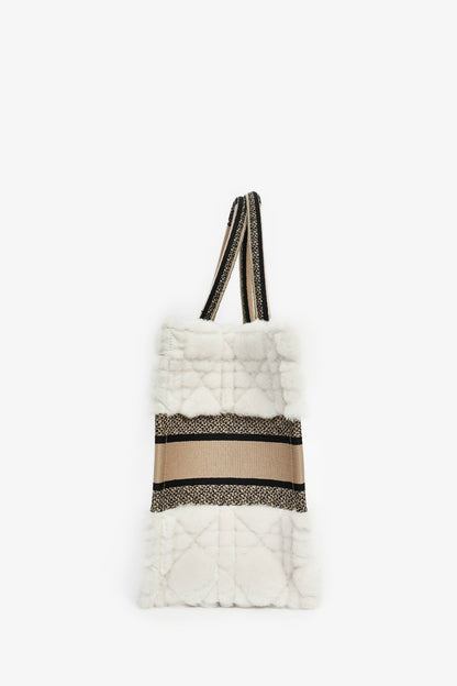 Christian Dior 2023 Ecru Cannage Shearling Taupe Canvas Medium Book Tote