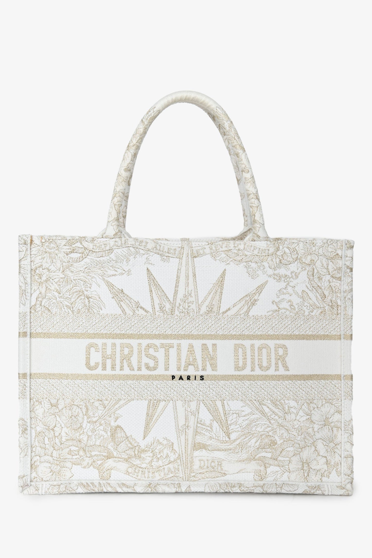 Christian Dior 2022 Metallic White Canvas Medium Book Tote