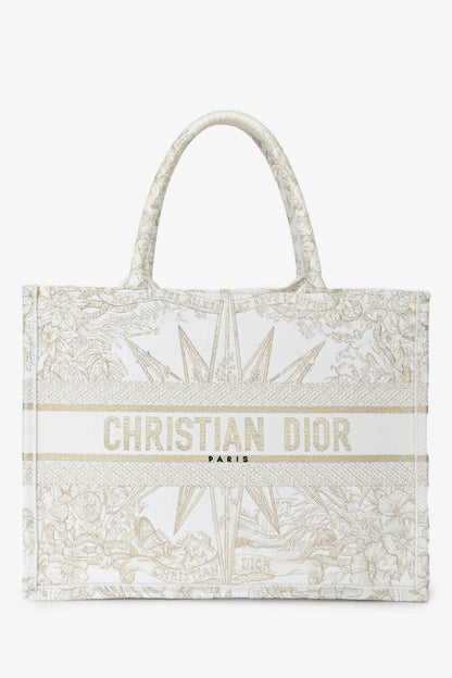 Christian Dior 2022 Metallic White Canvas Medium Book Tote