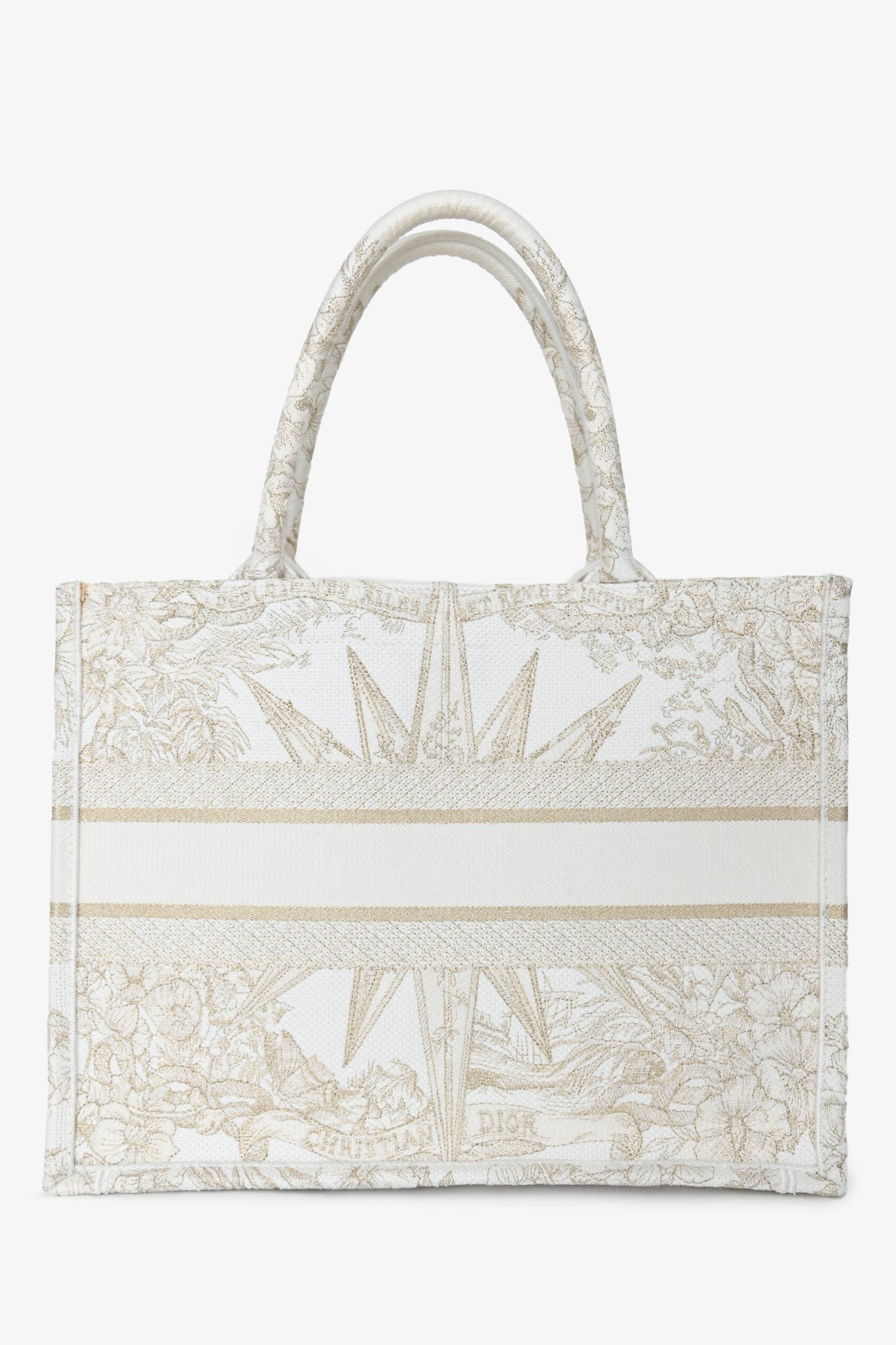 Christian Dior 2022 Metallic White Canvas Medium Book Tote