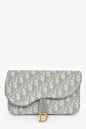 Christian Dior 2023 Grey Oblique Canvas Medium Saddle Pouch With Chain