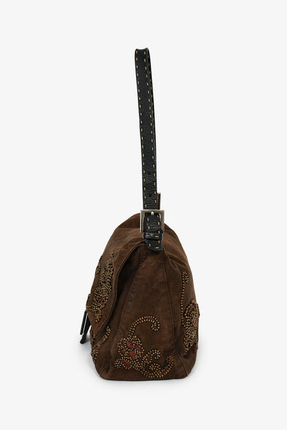 Fendi Brown Suede Selleria Mama Baguette Shoulder Bag