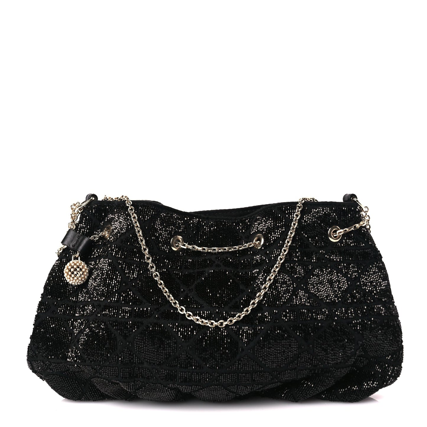 Christian Dior Embroidered Beaded Dream Bucket Bag Black