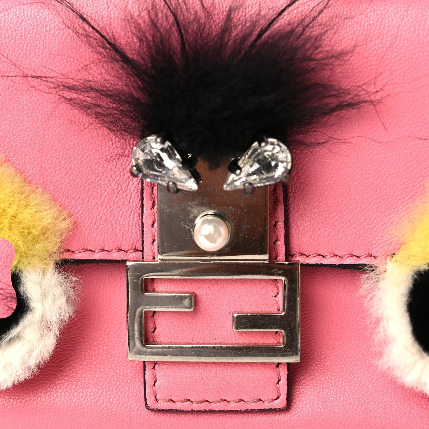 Fendi Nappa Rabbit Fox Fur Micro Buggie Baguette Rosa Fluo Multicolor