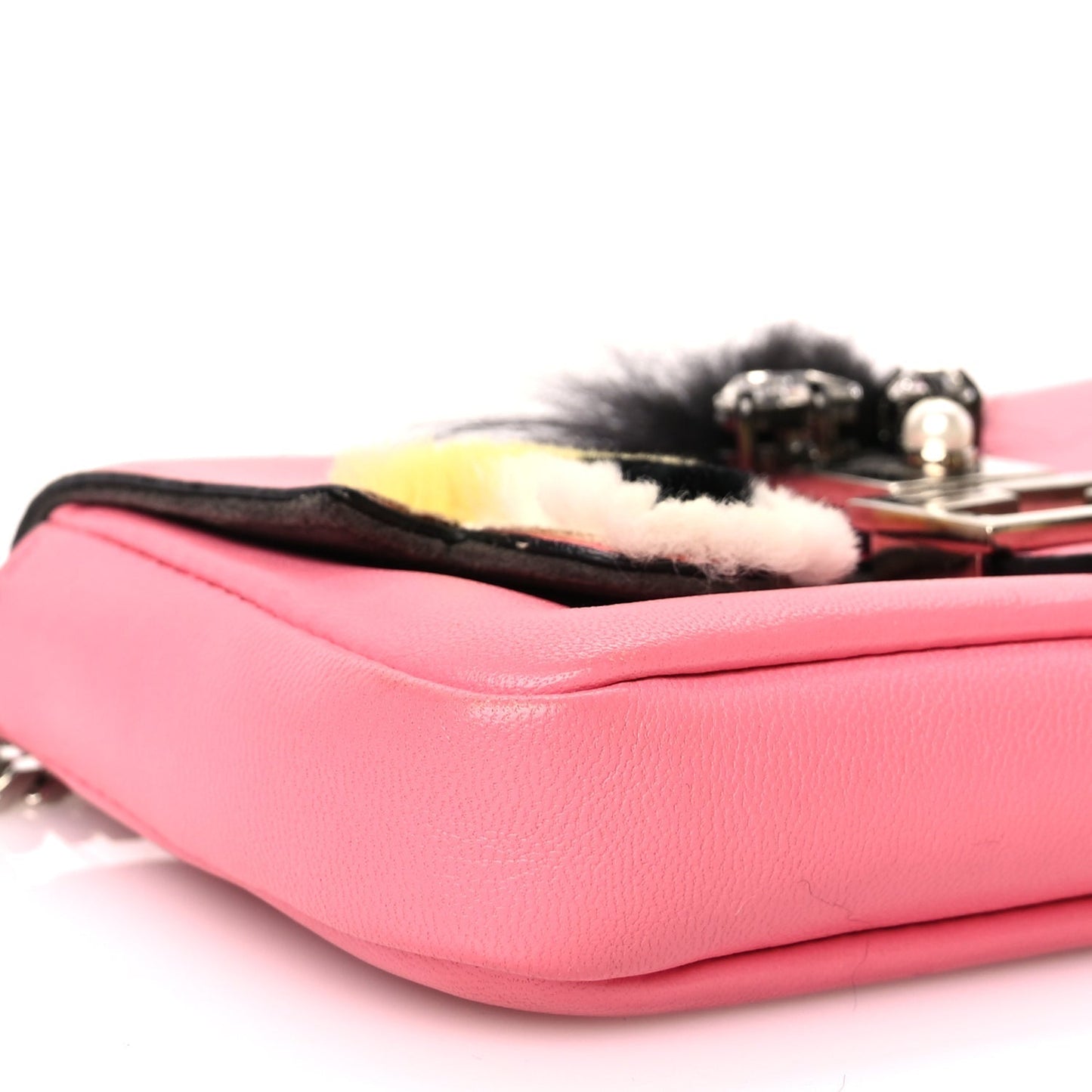 Fendi Nappa Rabbit Fox Fur Micro Buggie Baguette Rosa Fluo Multicolor