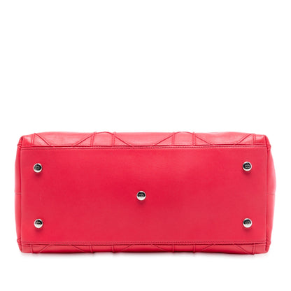 Red Dior Medium Lambskin Cannage Polochon Granville Satchel