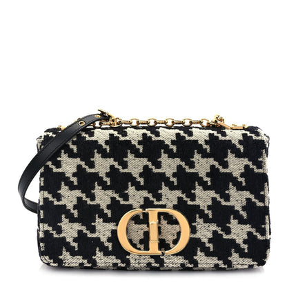 Christian Dior Technical Canvas Macro Houndstooth Medium Caro Bag Black White