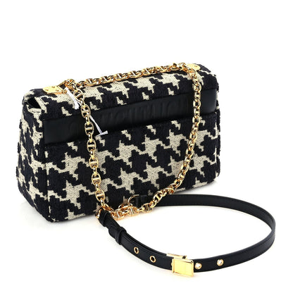Christian Dior Technical Canvas Macro Houndstooth Medium Caro Bag Black White