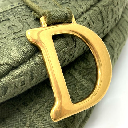 Christian Dior Handbag canvas khaki Oblique SADDLE saddle bag embroidered Women