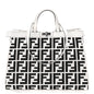 Fendi Canvas Vitello King FF Embroidered Medium Peekaboo X-Tote White Rice Black