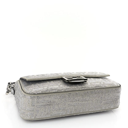 Fendi Crystal Vitello Laminato FF Medium Baguette Crystal Argento