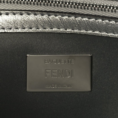 Fendi Crystal Vitello Laminato FF Medium Baguette Crystal Argento