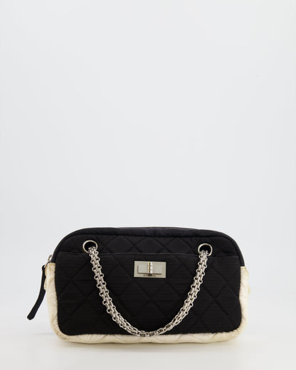 Chanel Black and White Canvas Camera Bag with Silver Hardware