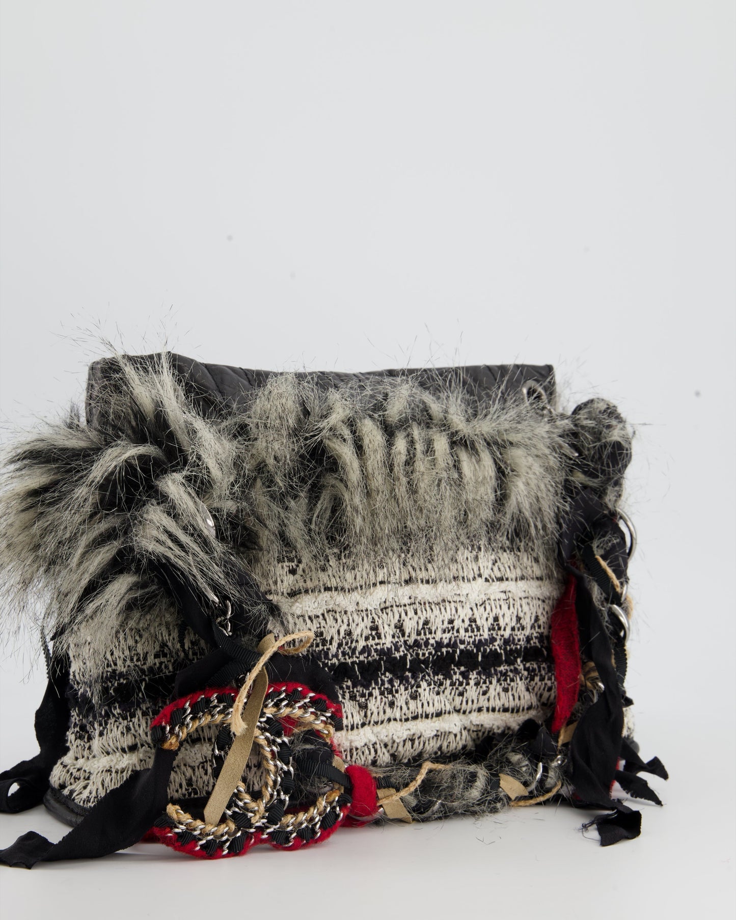 Chanel Mini Tweed Black White Silver Shoulder Bag