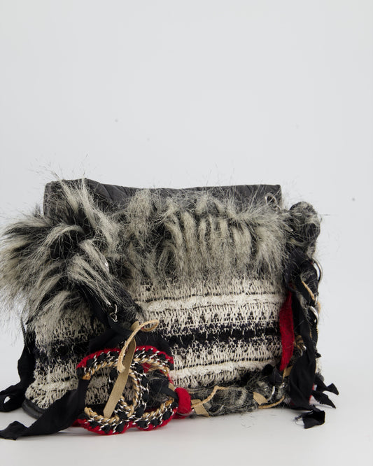Chanel Mini Tweed Black White Silver Shoulder Bag