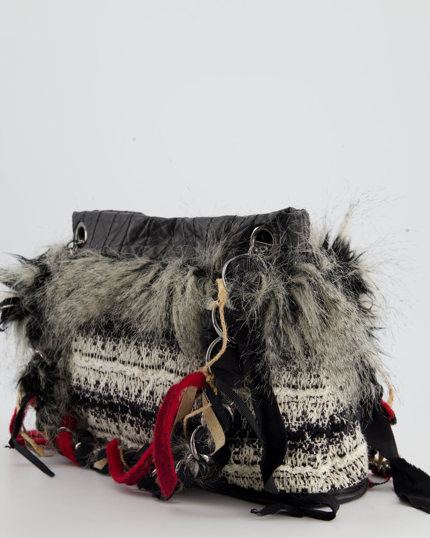 Chanel Mini Tweed Black White Silver Shoulder Bag