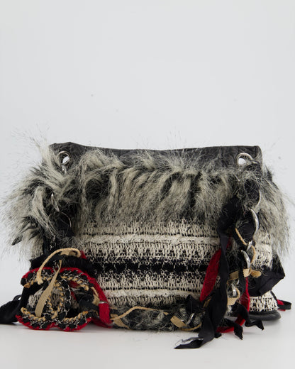 Chanel Mini Tweed Black White Silver Shoulder Bag Style