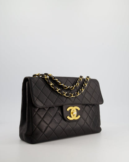Chanel Black Maxi Mademoiselle Single Flap Bag in Lambskin with 24K Gold Hardware