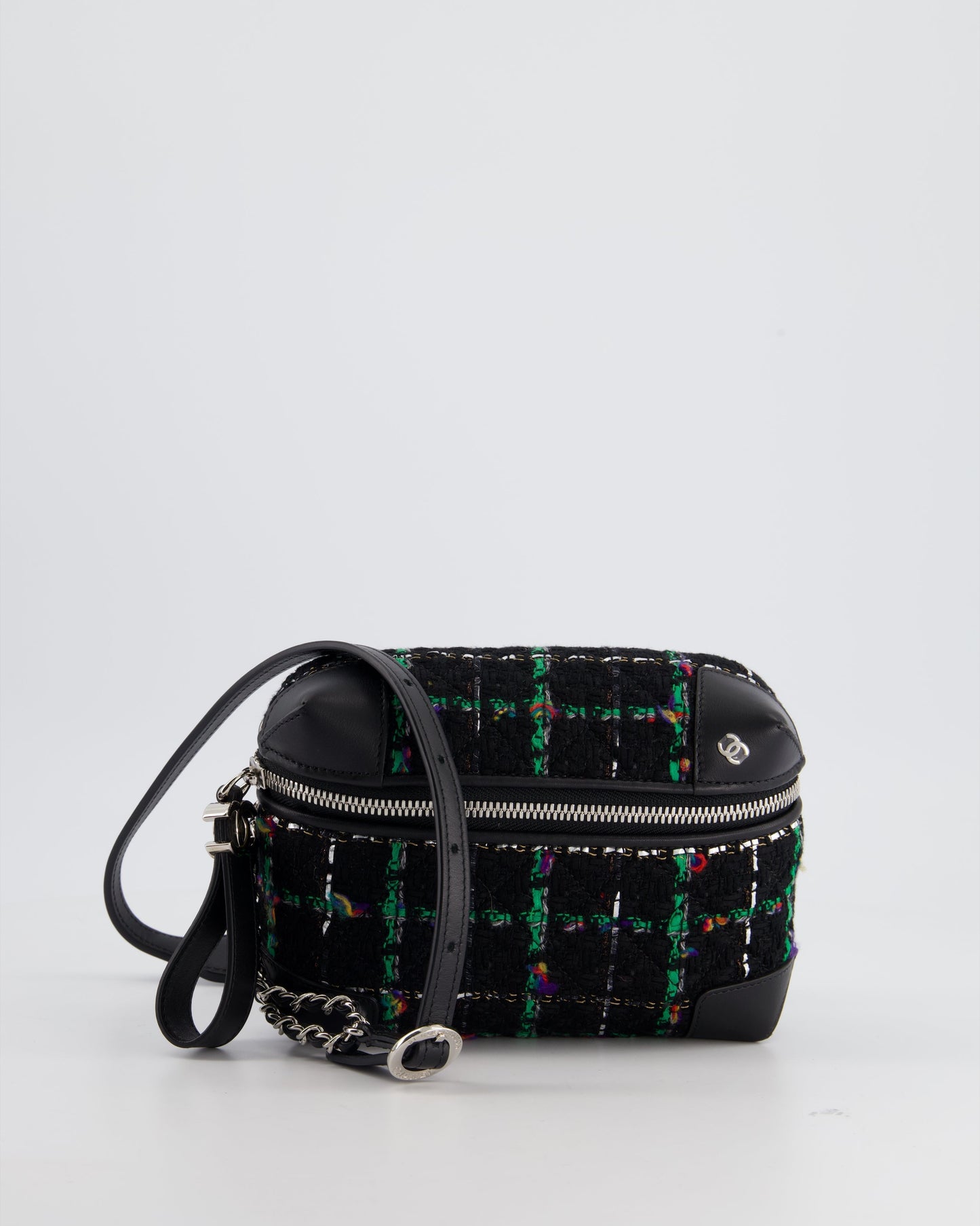 Chanel Tweed Black Silver Green Handbag Style