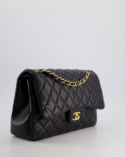 Chanel Black Jumbo Classic Double Flap Bag in Lambskin Leather with Gold Hardware