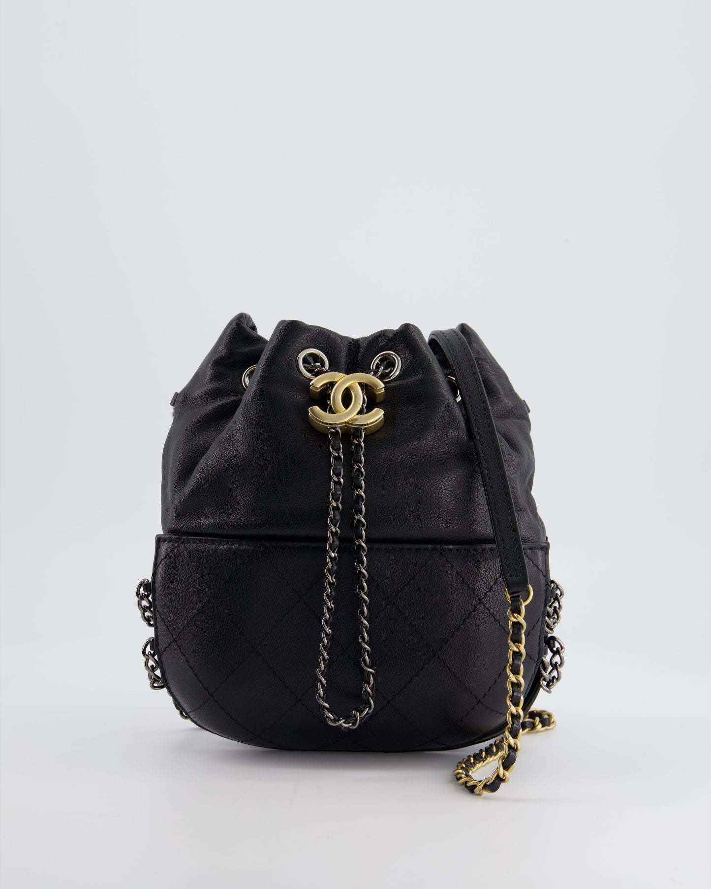 Chanel Black Mini Bucket Bag in Aged Calfskin Leather with Mixed Hardware
