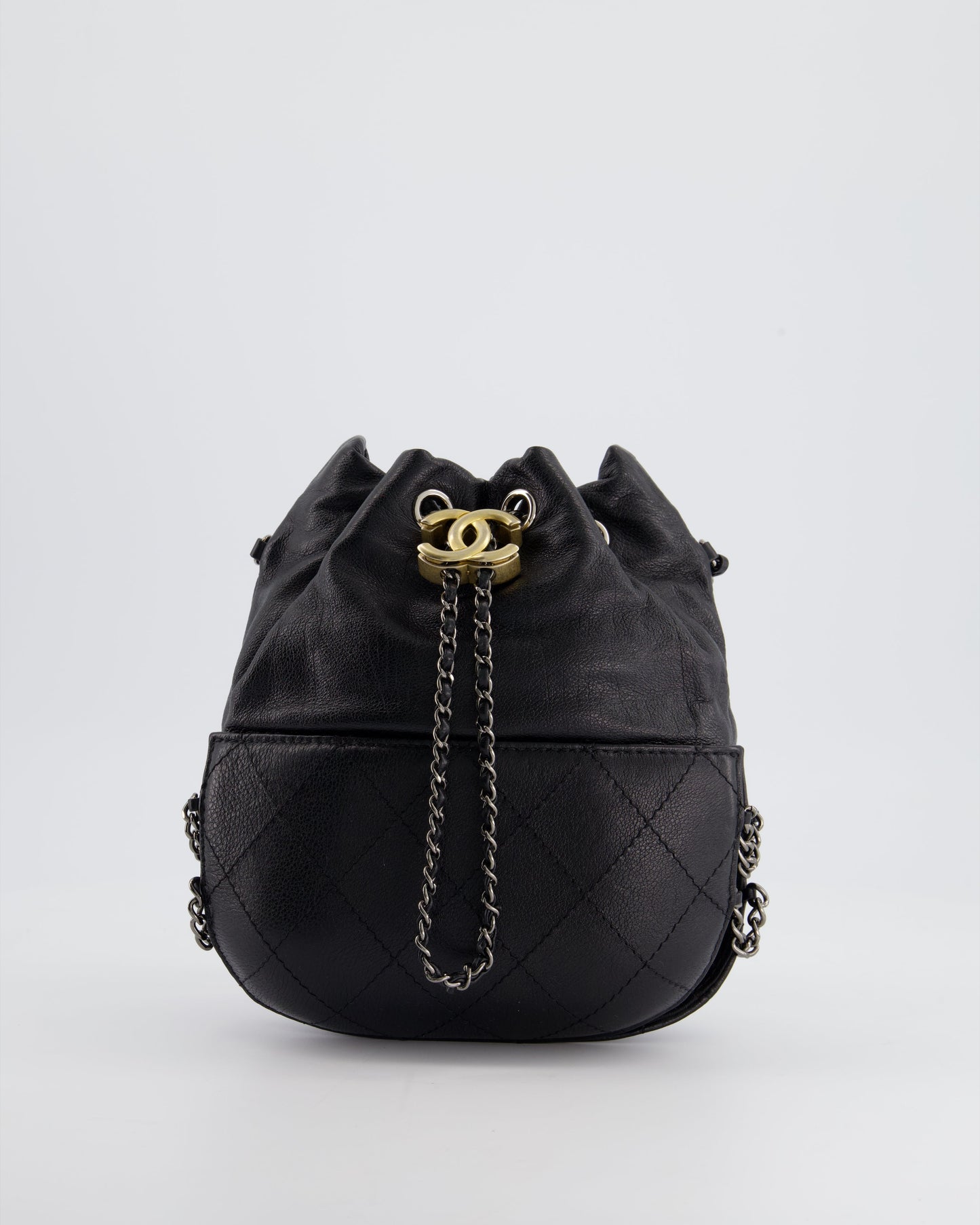 Chanel Black Mini Bucket Bag in Aged Calfskin Leather with Mixed Hardware