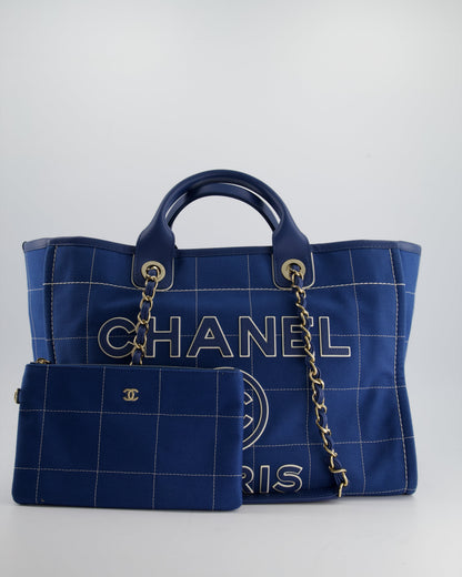 Chanel Deauville Medium Canvas Blue Gold Tote