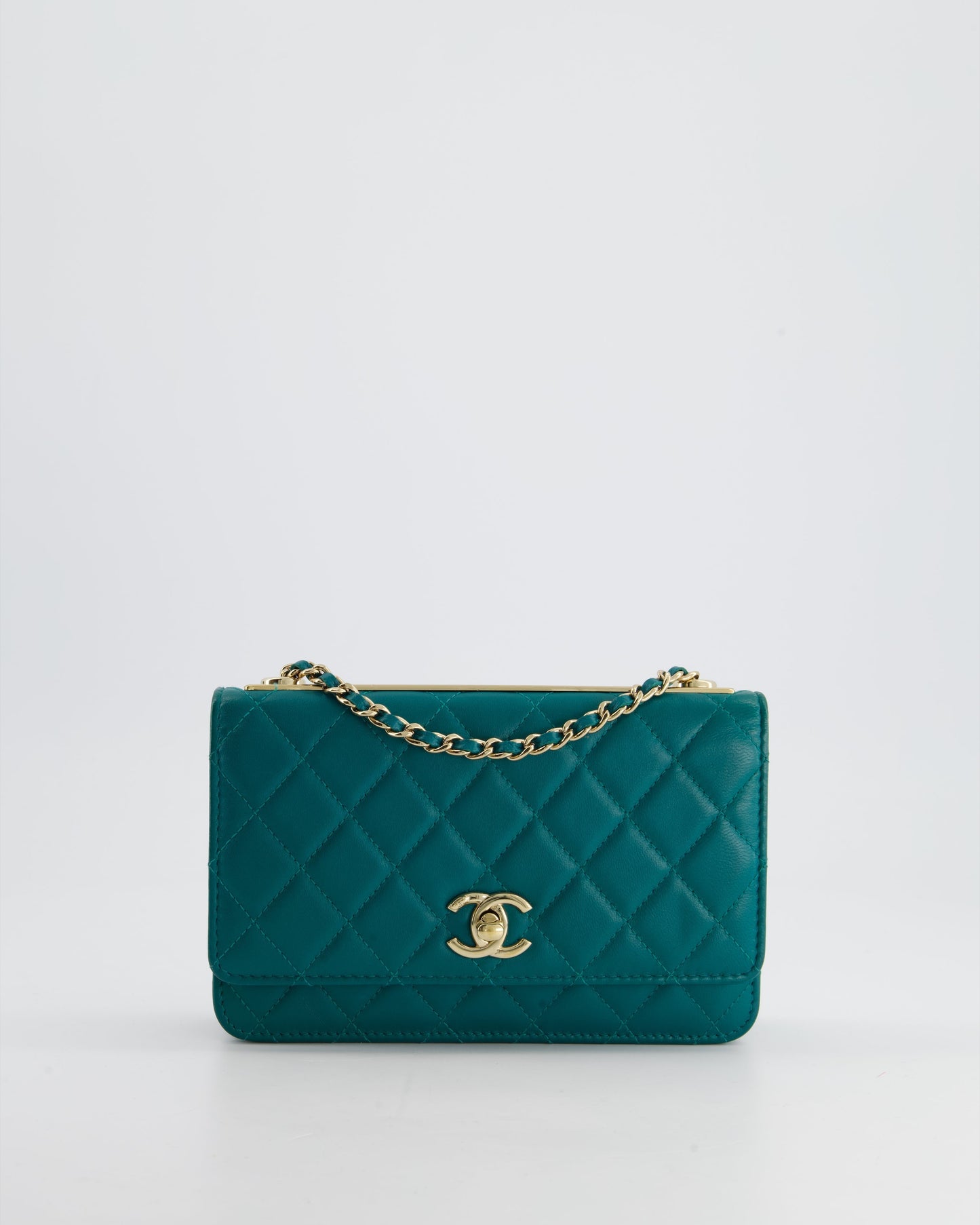 Chanel WOC Quilted Lambskin Leather Blue Gold Chain Crossbody