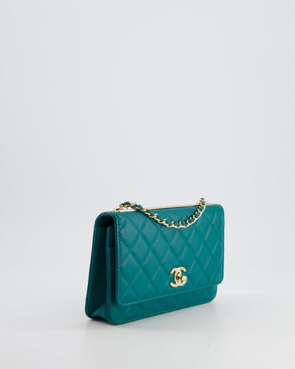 Chanel WOC Quilted Lambskin Leather Blue Gold Chain Crossbody
